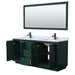 Wyndham Collection Miranda 72 Inch Double Bathroom Vanity in Green, White Carrara Marble Countertop, Undermount Square Sinks