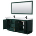 Wyndham Collection Miranda 72 Inch Double Bathroom Vanity in Green, White Cultured Marble Countertop, Undermount Square Sinks