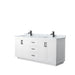 Wyndham Collection Miranda 72 Inch Double Bathroom Vanity in White, White Carrara Marble Countertop, Undermount Square Sinks