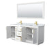 Wyndham Collection Miranda 72 Inch Double Bathroom Vanity in White, White Carrara Marble Countertop, Undermount Square Sinks