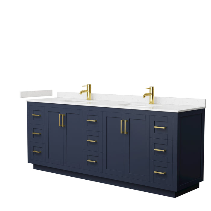 Wyndham Collection Miranda 84 Inch Double Bathroom Vanity in Dark Blue, Carrara Cultured Marble Countertop, Undermount Square Sinks