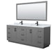 Wyndham Collection Miranda 84 Inch Double Bathroom Vanity in Dark Gray, White Carrara Marble Countertop, Undermount Square Sinks