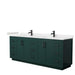 Wyndham Collection Miranda 84 Inch Double Bathroom Vanity in Green, Carrara Cultured Marble Countertop, Undermount Square Sinks