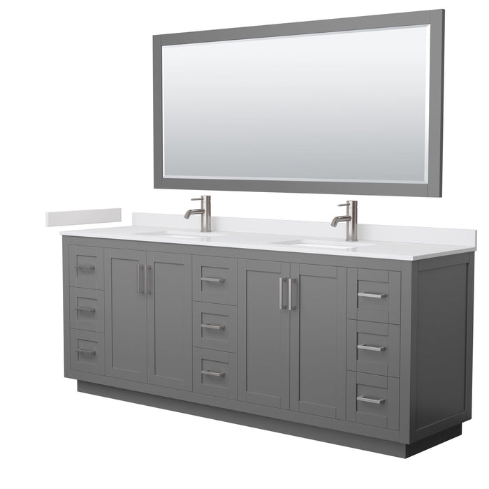 Wyndham Collection Miranda 84 Inch Double Bathroom Vanity in Dark Gray, White Cultured Marble Countertop, Undermount Square Sinks