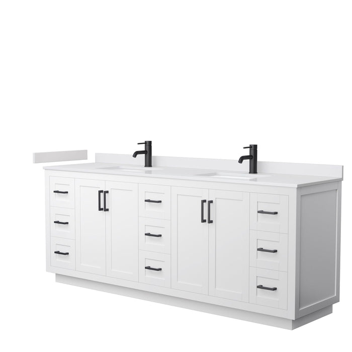 Wyndham Collection Miranda 84 Inch Double Bathroom Vanity in White, White Cultured Marble Countertop, Undermount Square Sinks