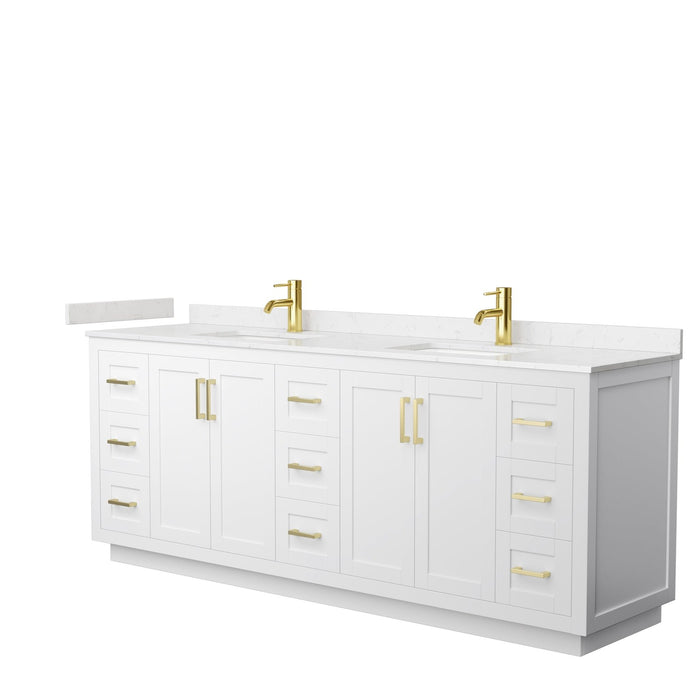 Wyndham Collection Miranda 84 Inch Double Bathroom Vanity in White, Carrara Cultured Marble Countertop, Undermount Square Sinks