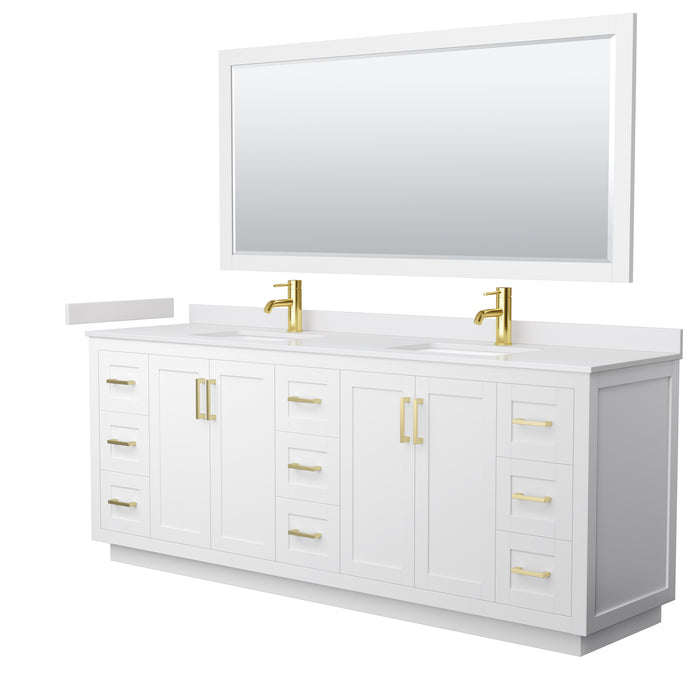 Wyndham Collection Miranda 84 Inch Double Bathroom Vanity in White, White Cultured Marble Countertop, Undermount Square Sinks