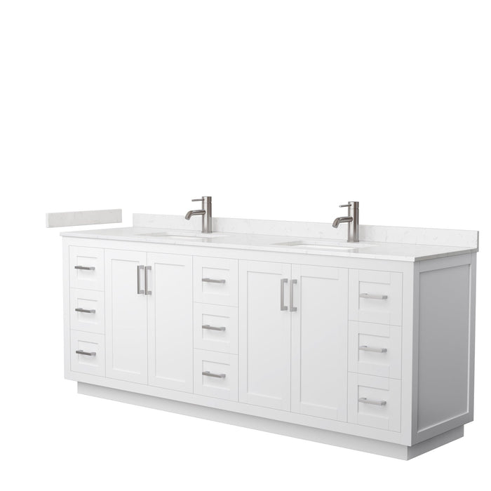 Wyndham Collection Miranda 84 Inch Double Bathroom Vanity in White, Carrara Cultured Marble Countertop, Undermount Square Sinks