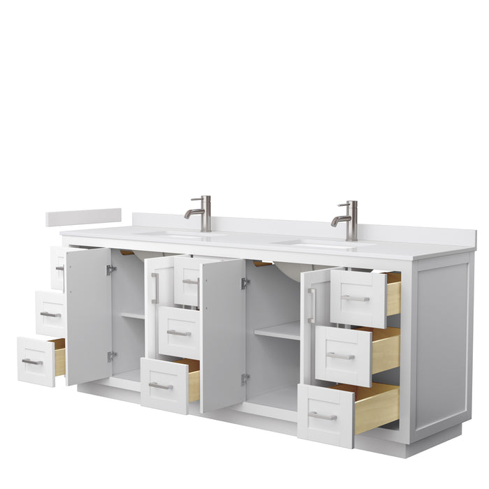 Wyndham Collection Miranda 84 Inch Double Bathroom Vanity in White, White Cultured Marble Countertop, Undermount Square Sinks