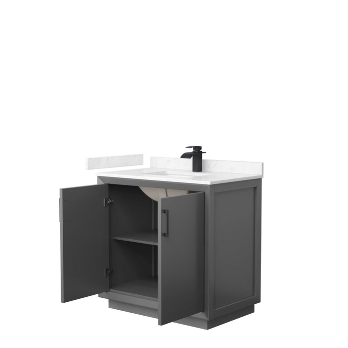 Wyndham Collection Strada 36 Inch Single Bathroom Vanity in Dark Gray, Carrara Cultured Marble Countertop, Undermount Square Sink