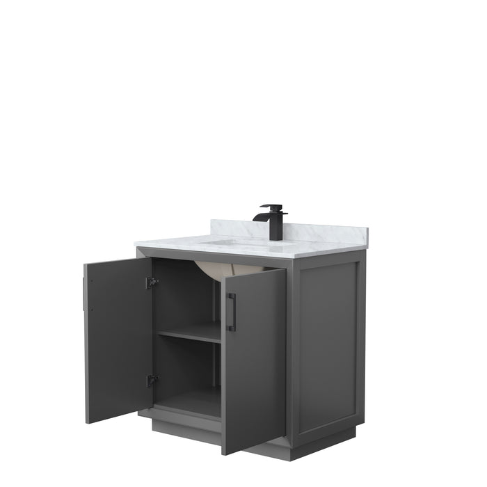 Wyndham Collection Strada 36 Inch Single Bathroom Vanity in Dark Gray, White Carrara Marble Countertop, Undermount Square Sink