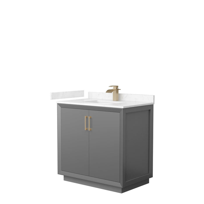 Wyndham Collection Strada 36 Inch Single Bathroom Vanity in Dark Gray, Carrara Cultured Marble Countertop, Undermount Square Sink