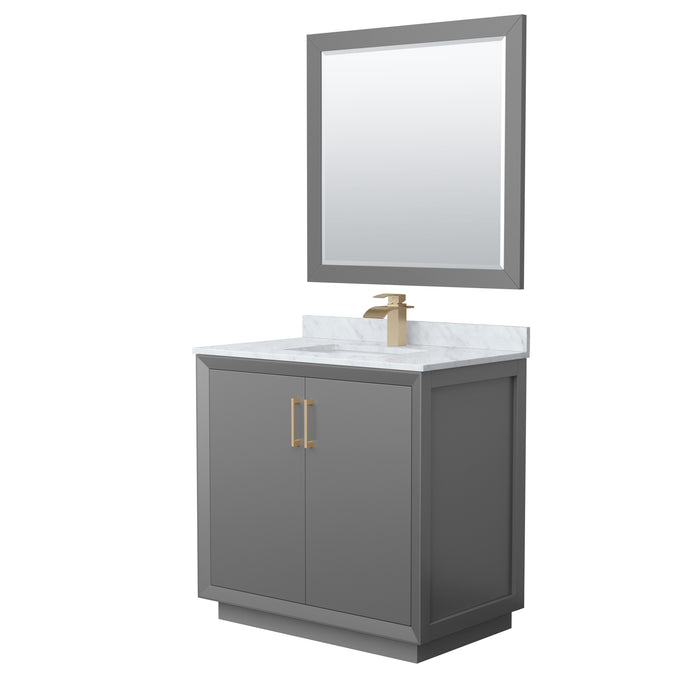 Wyndham Collection Strada 36 Inch Single Bathroom Vanity in Dark Gray, White Carrara Marble Countertop, Undermount Square Sink