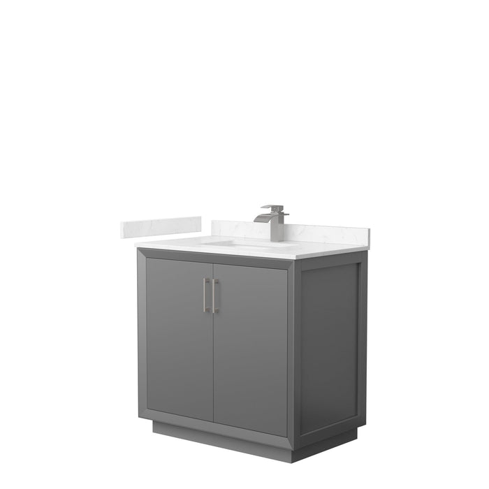 Wyndham Collection Strada 36 Inch Single Bathroom Vanity in Dark Gray, Carrara Cultured Marble Countertop, Undermount Square Sink