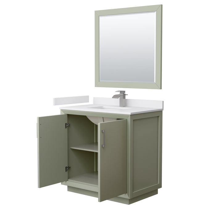 Wyndham Collection Strada 36 Inch Single Bathroom Vanity in Light Green, White Cultured Marble Countertop, Undermount Square Sink