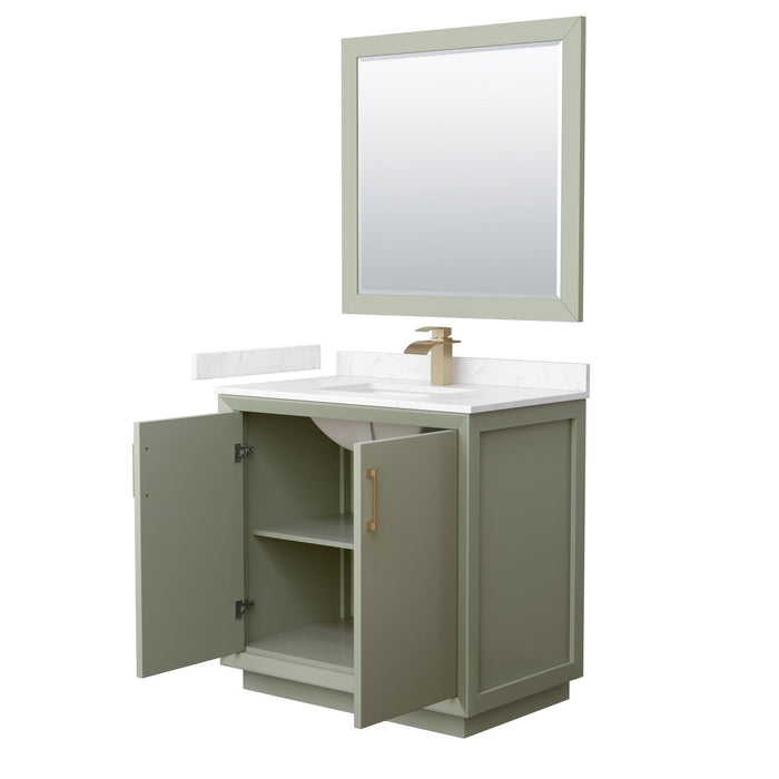 Wyndham Collection Strada 36 Inch Single Bathroom Vanity in Light Green, Carrara Cultured Marble Countertop, Undermount Square Sink