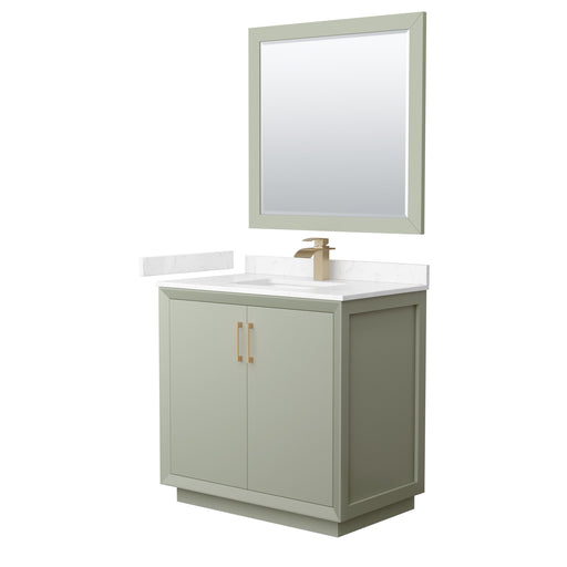 Wyndham Collection Strada 36 Inch Single Bathroom Vanity in Light Green, Carrara Cultured Marble Countertop, Undermount Square Sink