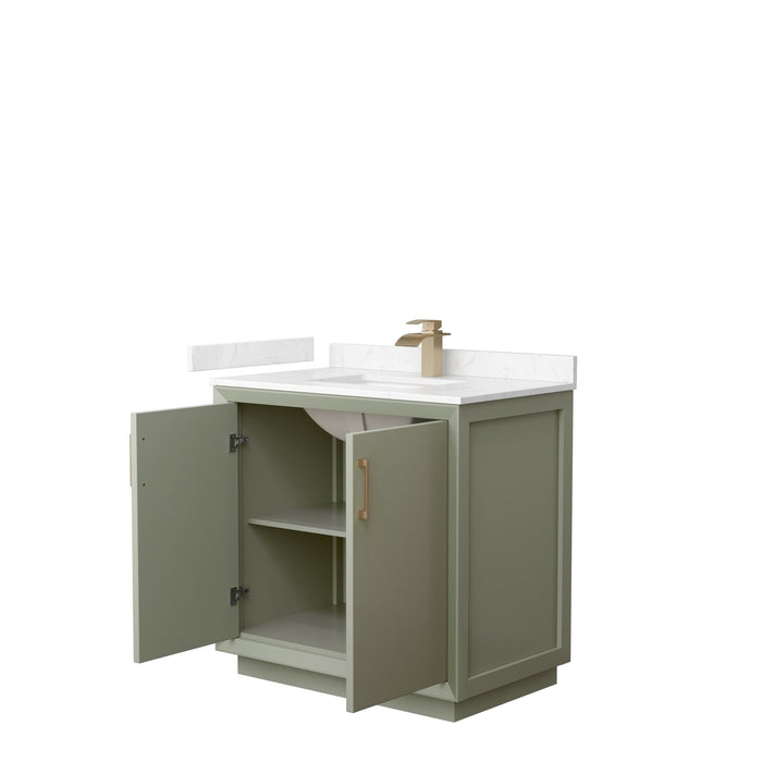 Wyndham Collection Strada 36 Inch Single Bathroom Vanity in Light Green, Carrara Cultured Marble Countertop, Undermount Square Sink