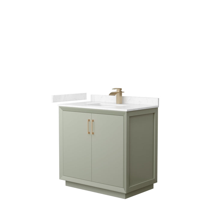 Wyndham Collection Strada 36 Inch Single Bathroom Vanity in Light Green, Carrara Cultured Marble Countertop, Undermount Square Sink