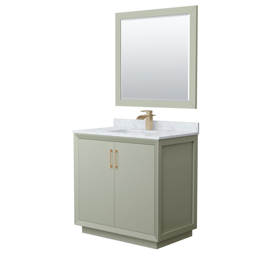 Wyndham Collection Strada 36 Inch Single Bathroom Vanity in Light Green, White Carrara Marble Countertop, Undermount Square Sink