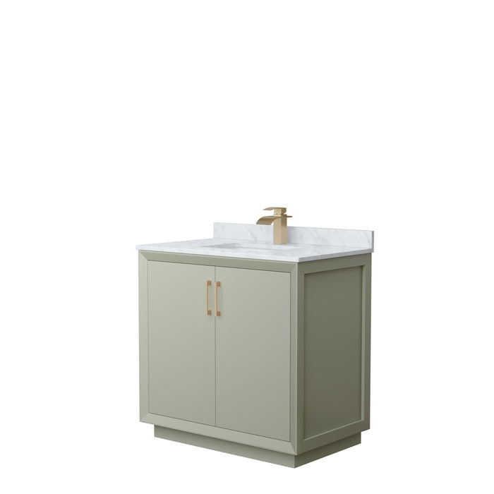 Wyndham Collection Strada 36 Inch Single Bathroom Vanity in Light Green, White Carrara Marble Countertop, Undermount Square Sink