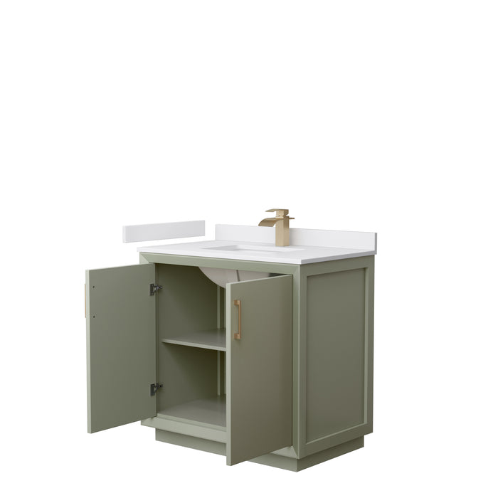 Wyndham Collection Strada 36 Inch Single Bathroom Vanity in Light Green, White Cultured Marble Countertop, Undermount Square Sink