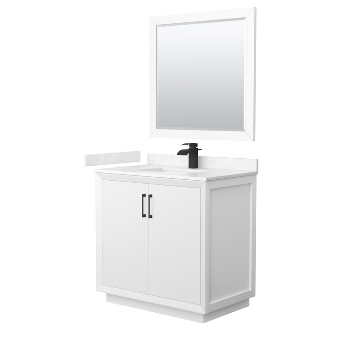 Wyndham Collection Strada 36 Inch Single Bathroom Vanity in White, Carrara Cultured Marble Countertop, Undermount Square Sink