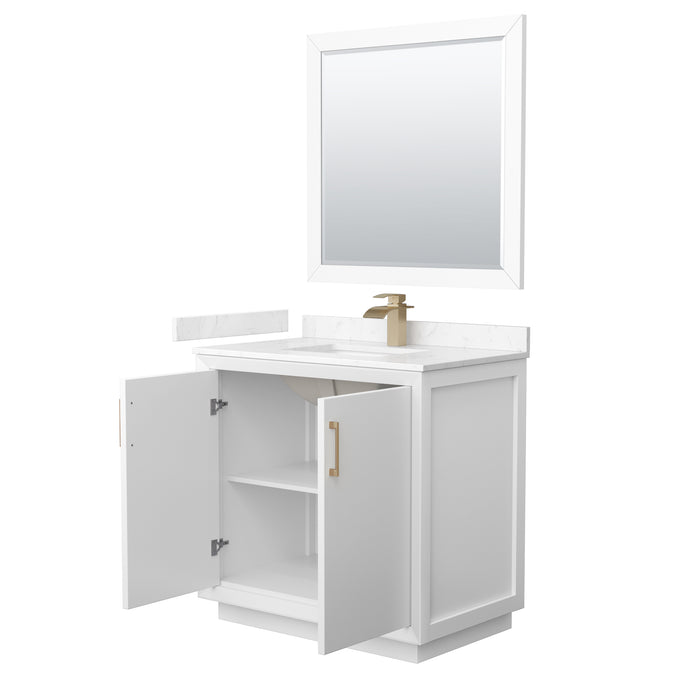 Wyndham Collection Strada 36 Inch Single Bathroom Vanity in White, Carrara Cultured Marble Countertop, Undermount Square Sink