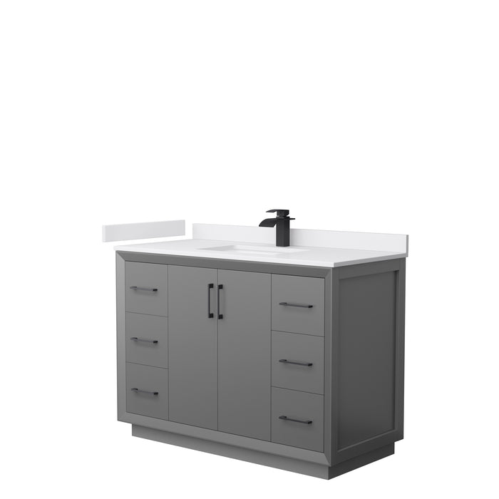 Wyndham Collection Strada 48 Inch Single Bathroom Vanity in Dark Gray, White Cultured Marble Countertop, Undermount Square Sink