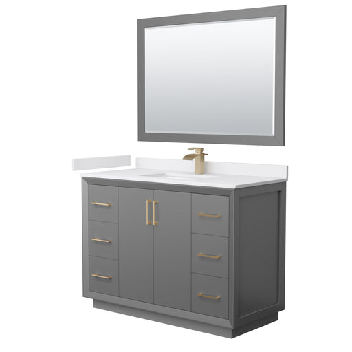 Wyndham Collection Strada 48 Inch Single Bathroom Vanity in Dark Gray, White Cultured Marble Countertop, Undermount Square Sink