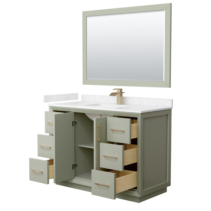 Wyndham Collection Strada 48 Inch Single Bathroom Vanity in Light Green, Carrara Cultured Marble Countertop, Undermount Square Sink