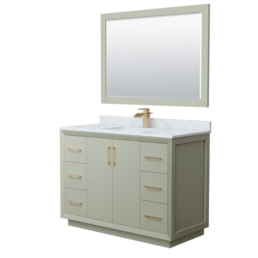 Wyndham Collection Strada 48 Inch Single Bathroom Vanity in Light Green, White Carrara Marble Countertop, Undermount Square Sink