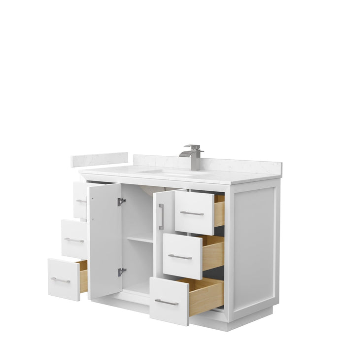 Wyndham Collection Strada 48 Inch Single Bathroom Vanity in White, Carrara Cultured Marble Countertop, Undermount Square Sink