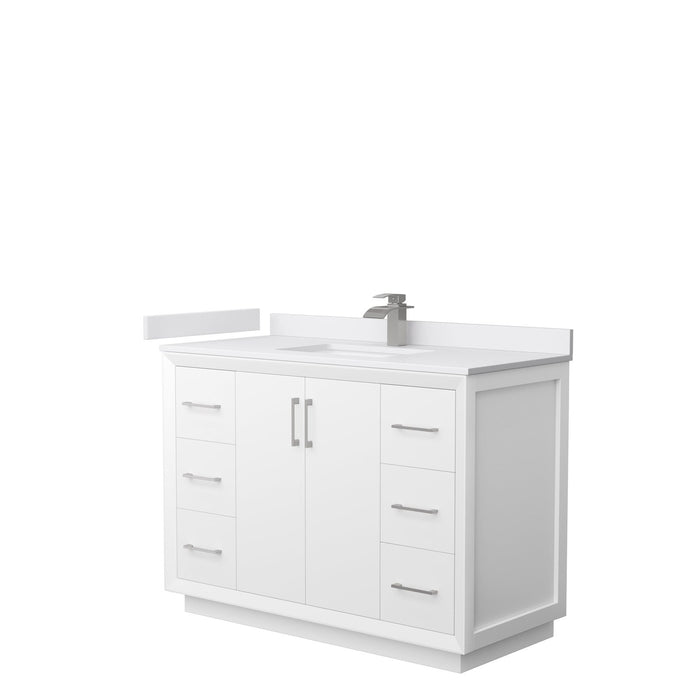 Wyndham Collection Strada 48 Inch Single Bathroom Vanity in White, White Cultured Marble Countertop, Undermount Square Sink