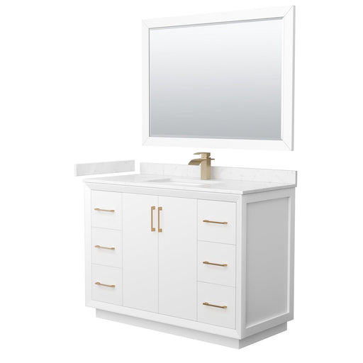 Wyndham Collection Strada 48 Inch Single Bathroom Vanity in White, Carrara Cultured Marble Countertop, Undermount Square Sink