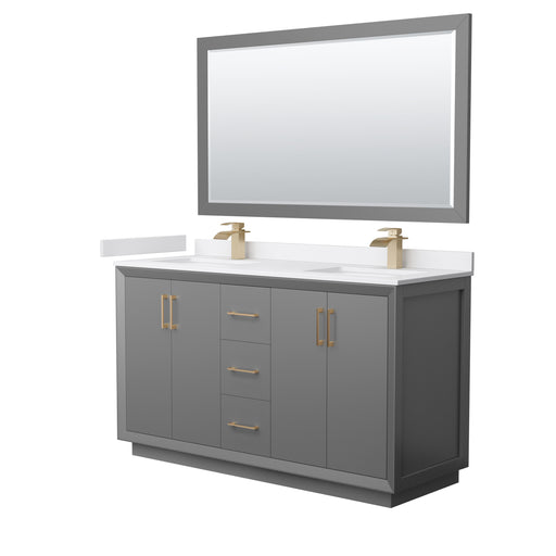 Wyndham Collection Strada 60 Inch Double Bathroom Vanity in Dark Gray, White Cultured Marble Countertop, Undermount Square Sink