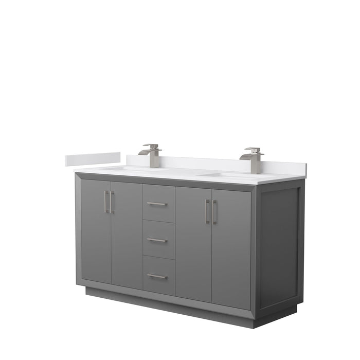 Wyndham Collection Strada 60 Inch Double Bathroom Vanity in Dark Gray, White Cultured Marble Countertop, Undermount Square Sink