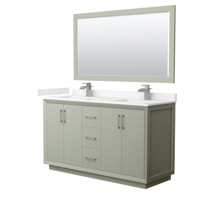 Wyndham Collection Strada 60 Inch Double Bathroom Vanity in Light Green, Carrara Cultured Marble Countertop, Undermount Square Sinks