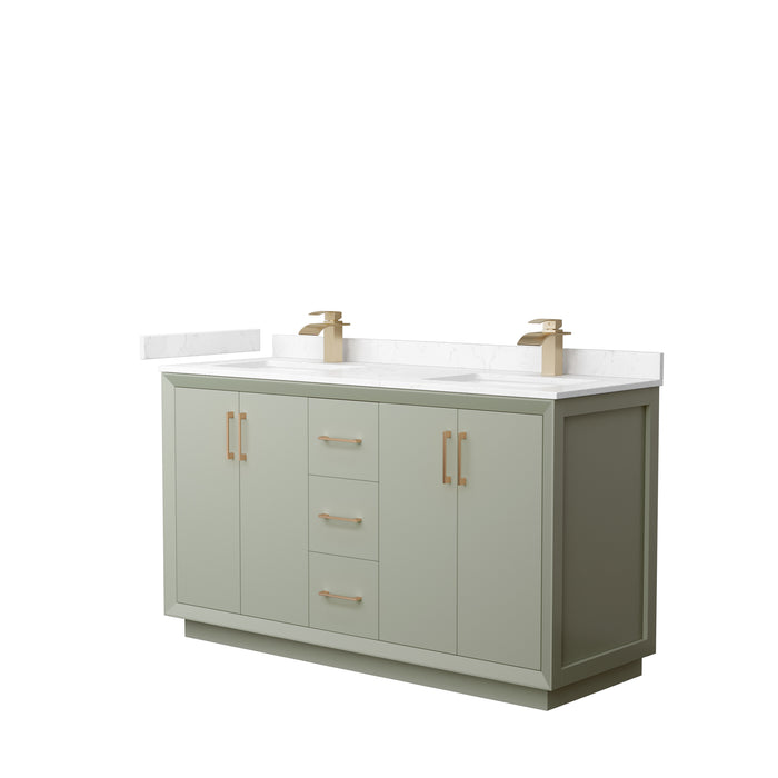 Wyndham Collection Strada 60 Inch Double Bathroom Vanity in Light Green, Carrara Cultured Marble Countertop, Undermount Square Sinks