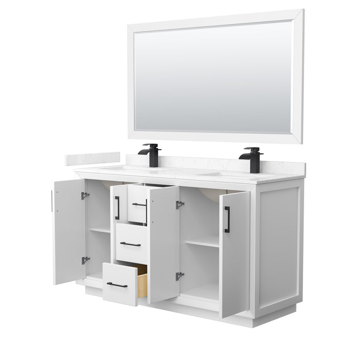 Wyndham Collection Strada 60 Inch Double Bathroom Vanity in White, Carrara Cultured Marble Countertop, Undermount Square Sink