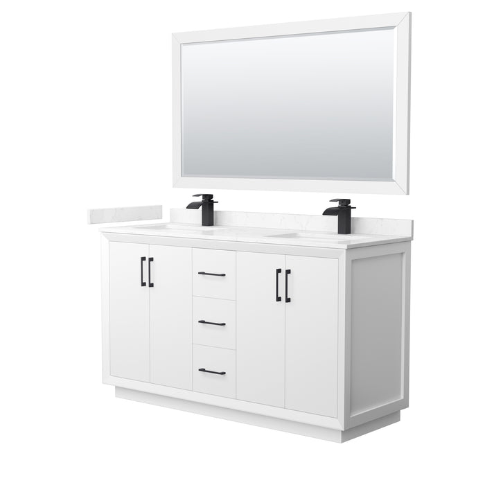 Wyndham Collection Strada 60 Inch Double Bathroom Vanity in White, Carrara Cultured Marble Countertop, Undermount Square Sink