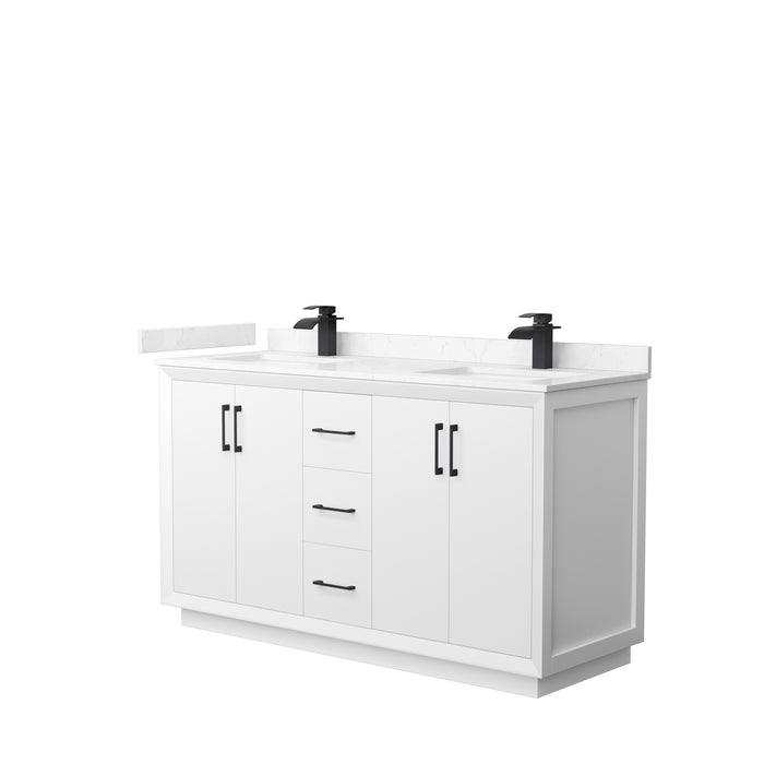 Wyndham Collection Strada 60 Inch Double Bathroom Vanity in White, Carrara Cultured Marble Countertop, Undermount Square Sink