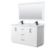 Wyndham Collection Strada 60 Inch Double Bathroom Vanity in White, White Carrara Marble Countertop, Undermount Square Sink