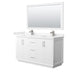 Wyndham Collection Strada 60 Inch Double Bathroom Vanity in White, Carrara Cultured Marble Countertop, Undermount Square Sink