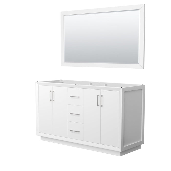 Wyndham Collection Strada 60 Inch Double Bathroom Vanity in White, No Countertop, No Sink