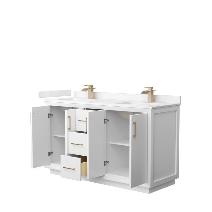 Wyndham Collection Strada 60 Inch Double Bathroom Vanity in White, Carrara Cultured Marble Countertop, Undermount Square Sink