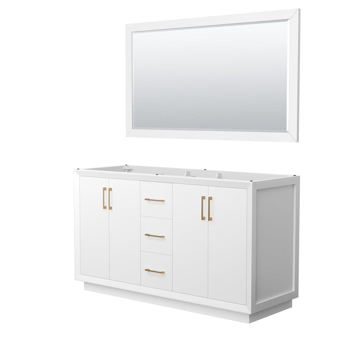 Wyndham Collection Strada 60 Inch Double Bathroom Vanity in White, No Countertop, No Sink