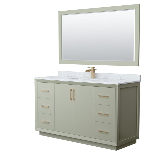 Wyndham Collection Strada 60 Inch Single Bathroom Vanity in Light Green, White Carrara Marble Countertop, Undermount Square Sink