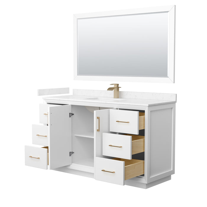 Wyndham Collection Strada 60 Inch Single Bathroom Vanity in White, Carrara Cultured Marble Countertop, Undermount Square Sink