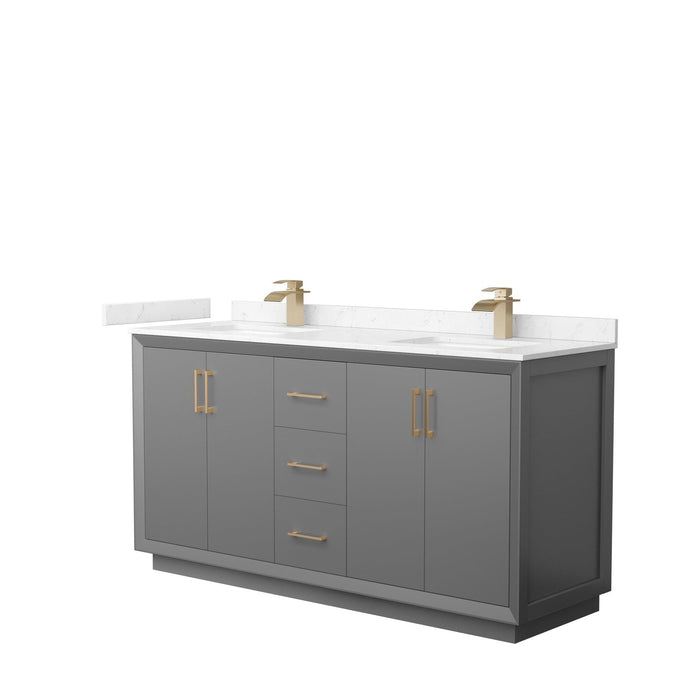 Wyndham Collection Strada 66 Inch Double Bathroom Vanity in Dark Gray, Carrara Cultured Marble Countertop, Undermount Square Sink
